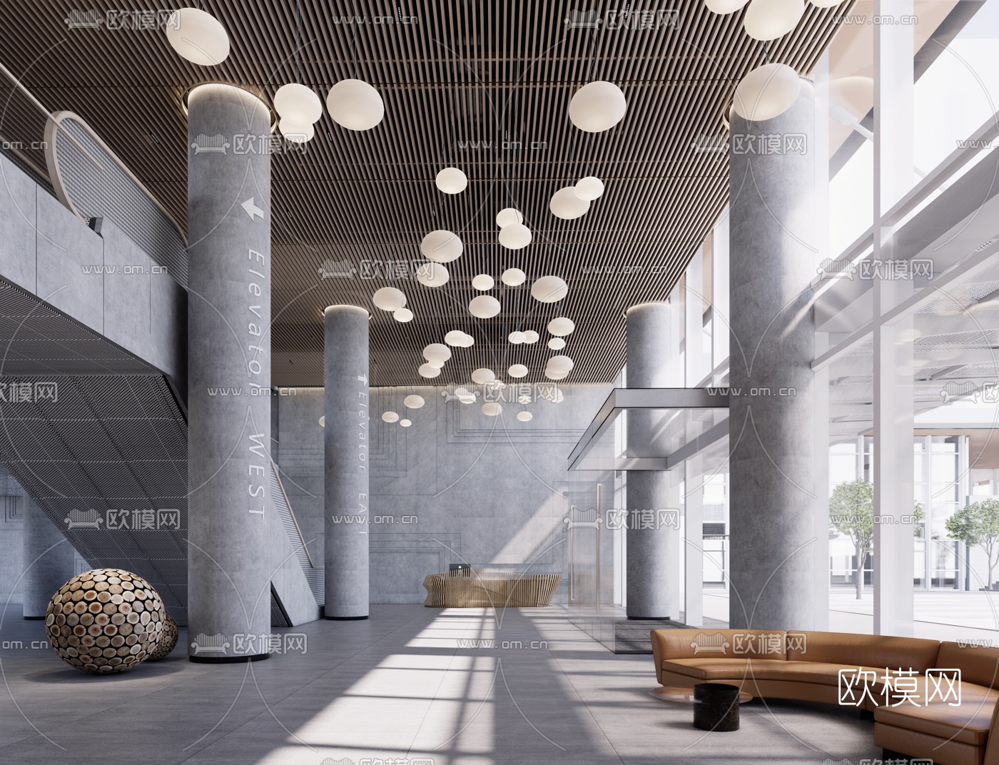 现代图书馆大堂su模型