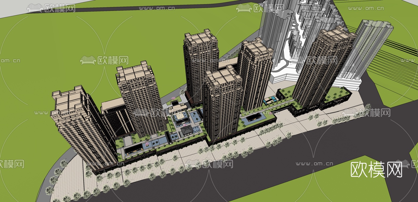 新古典超高层公寓楼su模型下载（渲染图2）