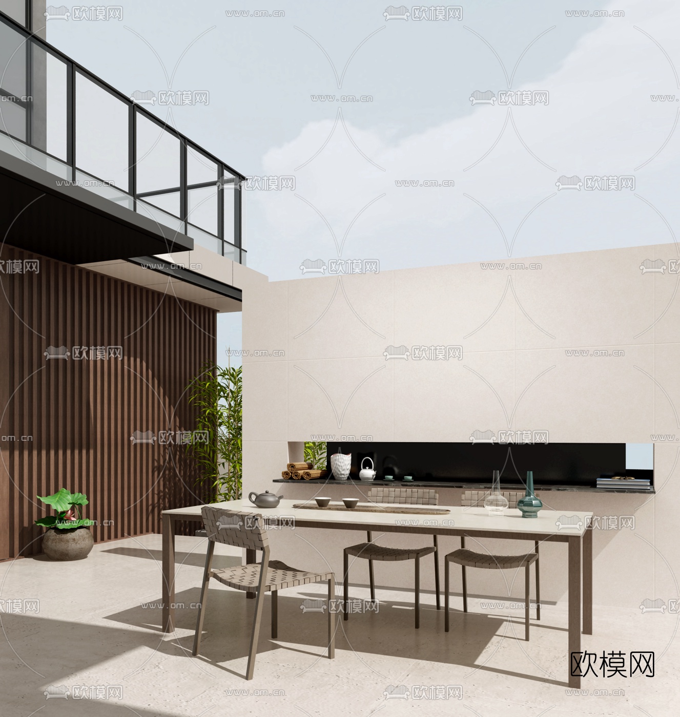卢志荣设计 现代别墅露台休闲区3d模型-免费3dmax模型库-欧模网