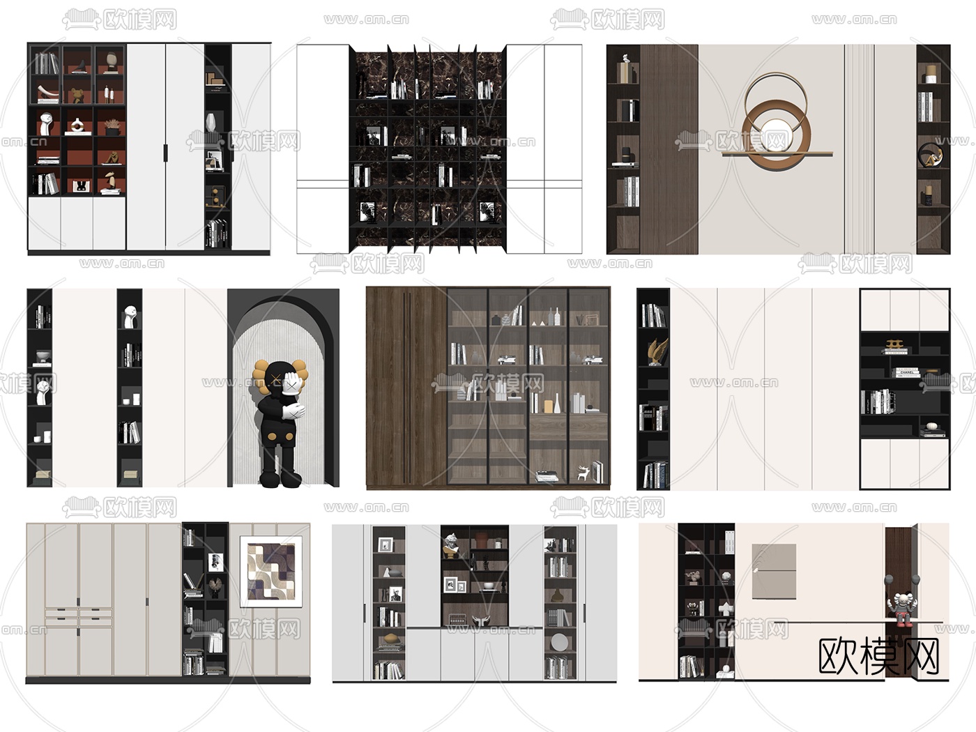 新中式轻奢书柜su模型下载