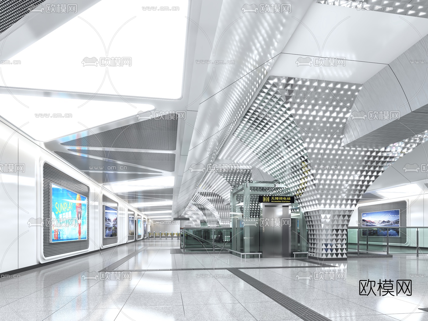 现代地铁站台通道3d模型