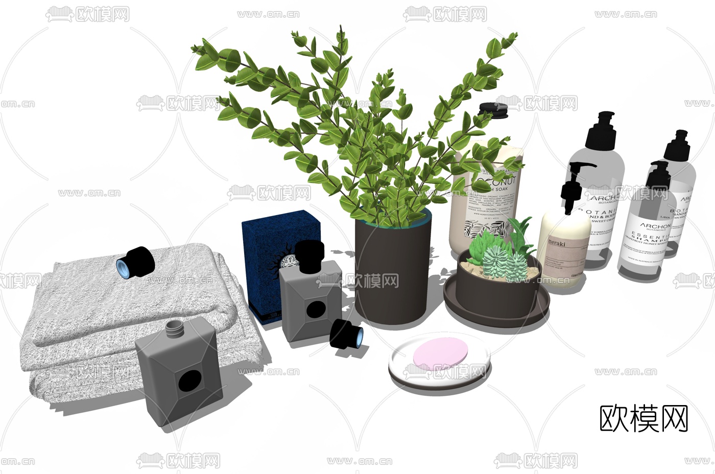 现代浴巾香皂洗浴用品su模型下载