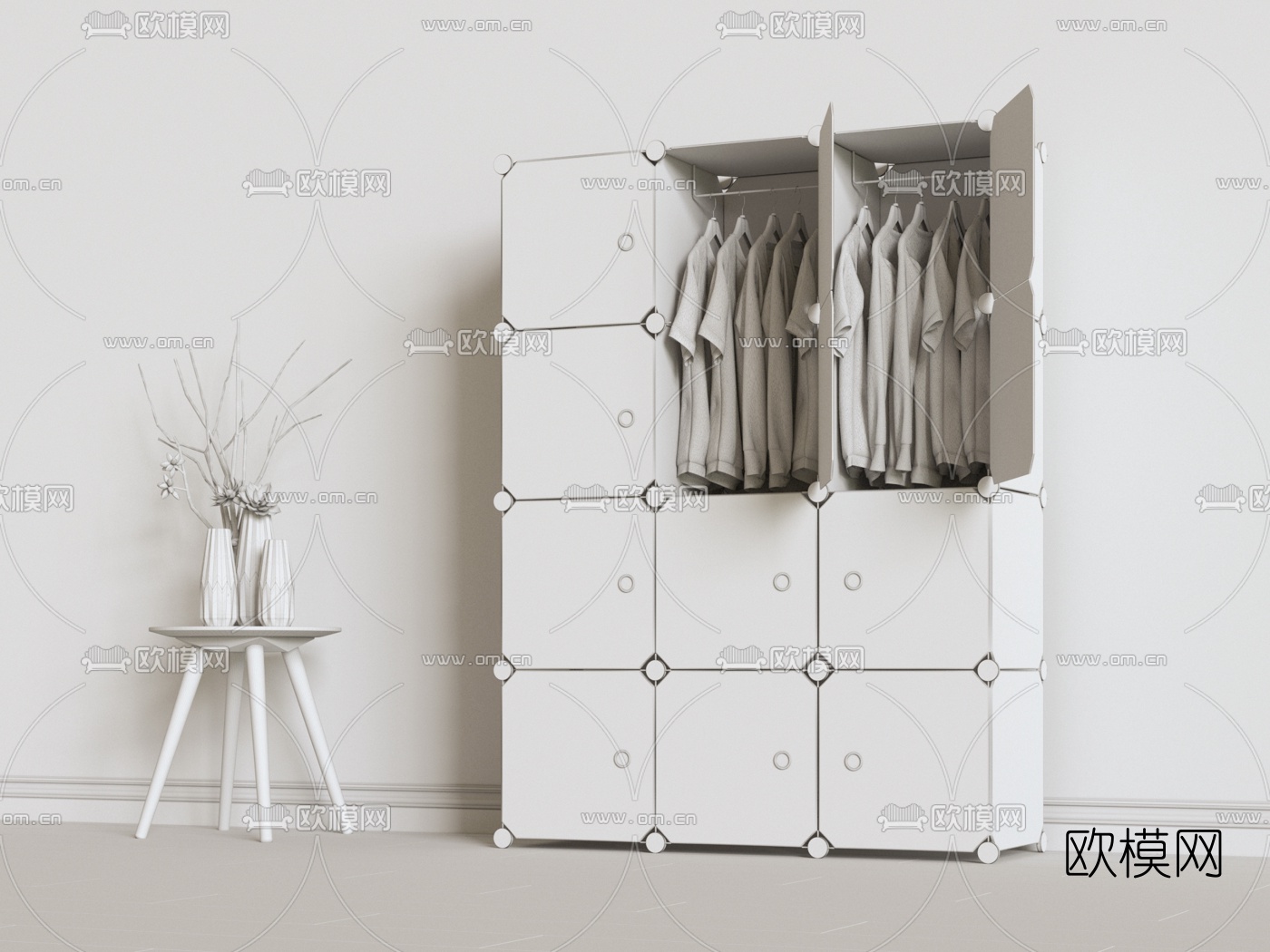 现代简易儿童衣柜3d模型下载（渲染图2）