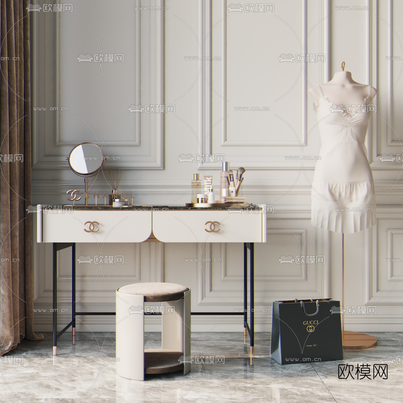 现代轻奢梳妆台3d模型下载