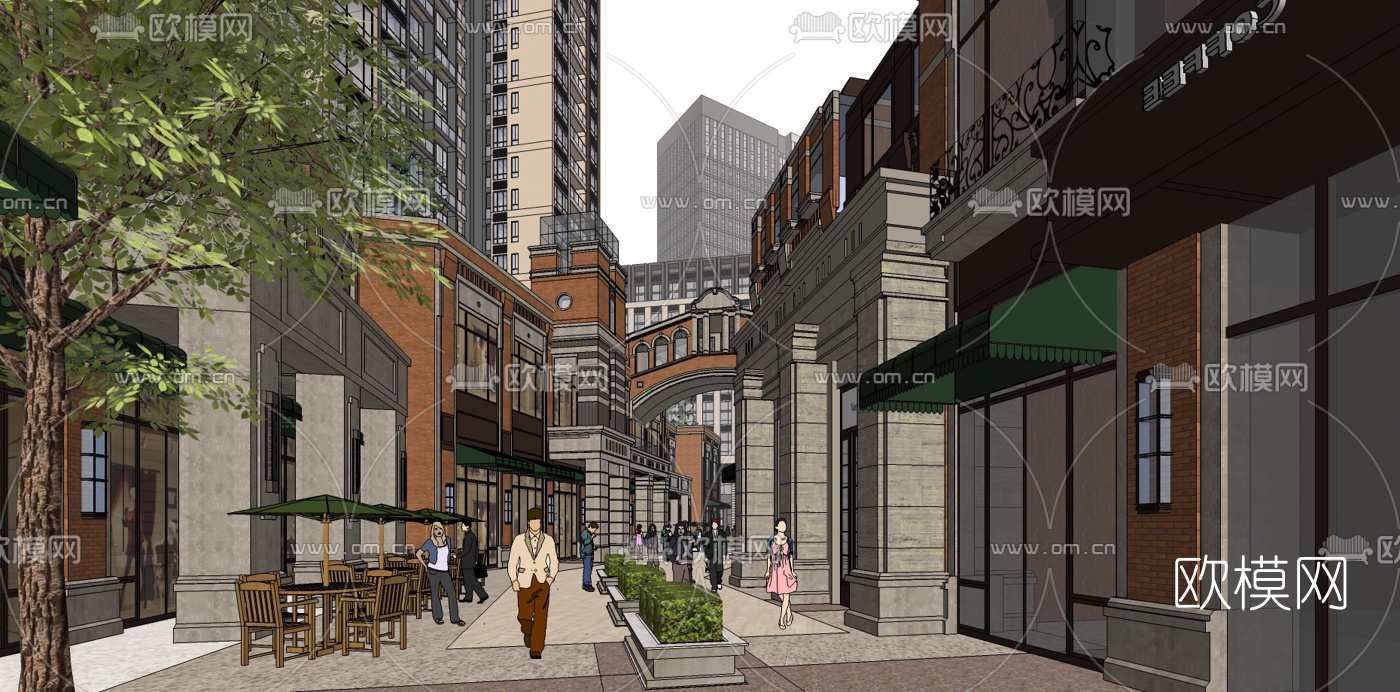 欧式商业街su模型下载