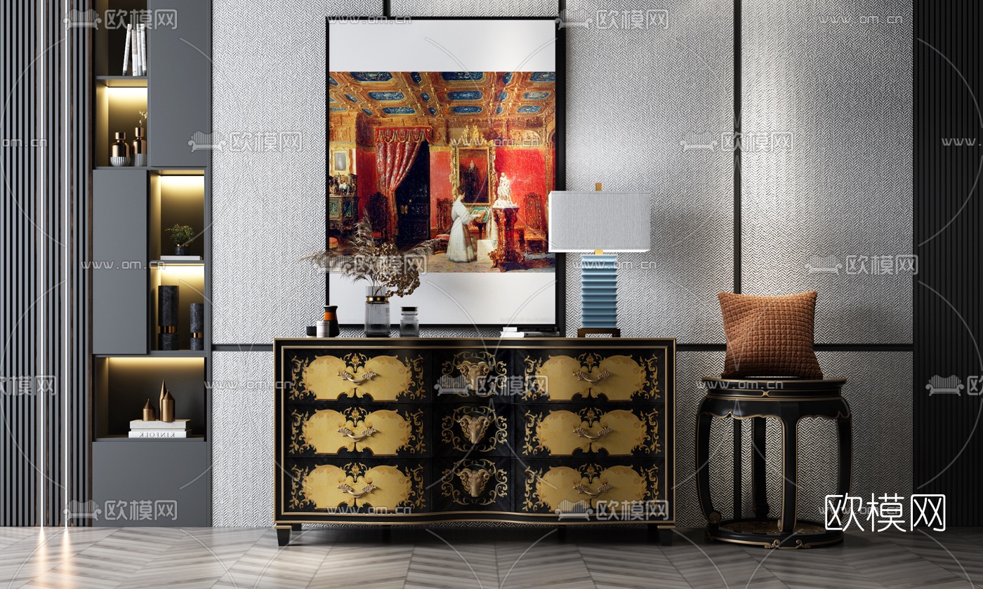 新古典轻奢端景柜3d模型下载