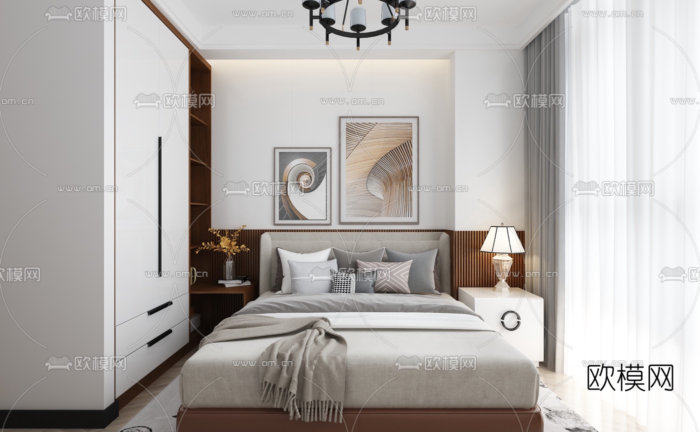 现代简约卧室免费3d模型下载