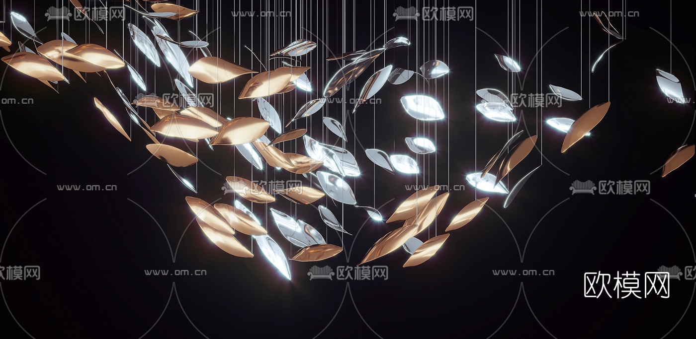 现代轻奢艺术装饰吊灯3d模型下载（渲染图3）