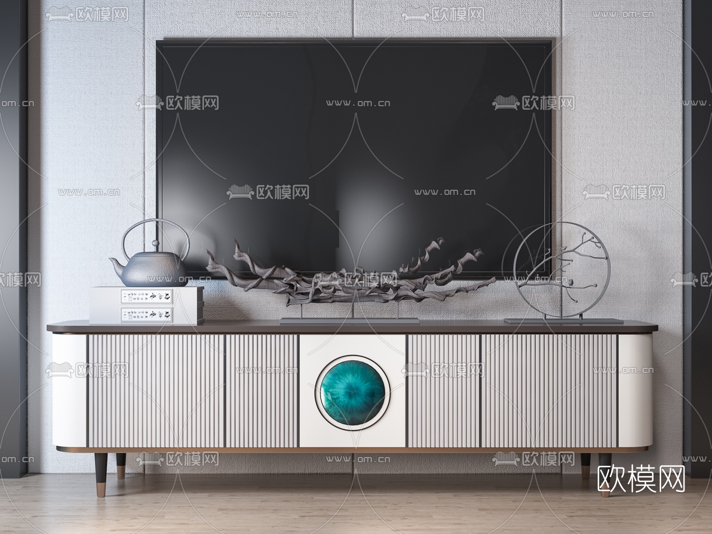 新中式条纹电视柜3d模型-免费3dmax模型库-欧模网