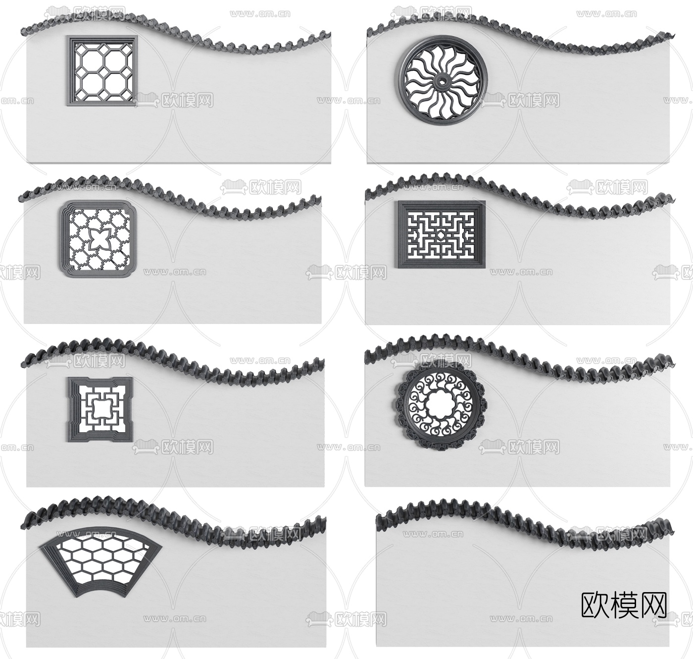 中式古建窗花山墙3d模型