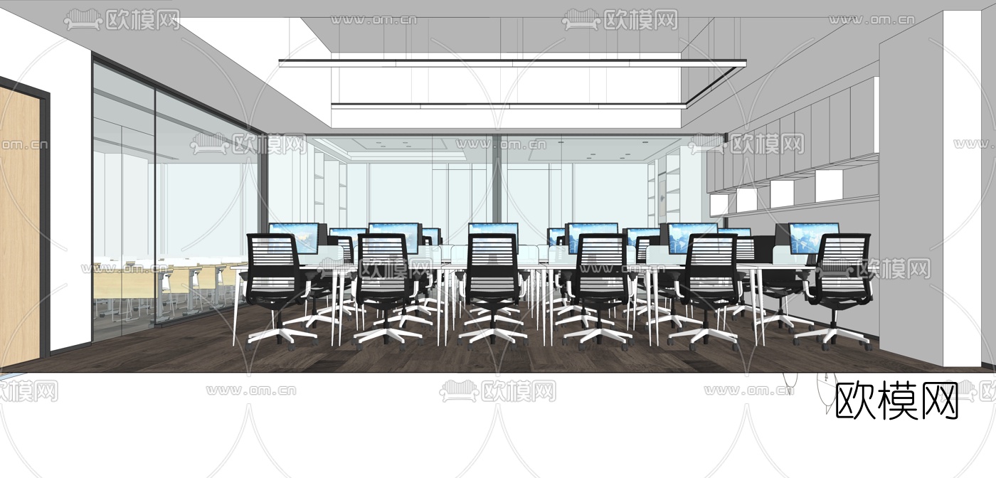 现代办公室办公区su模型