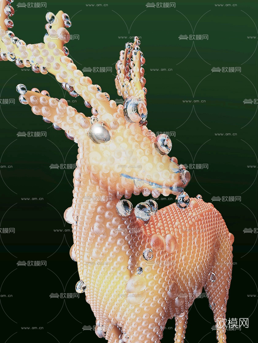元禾大千设计 现代轻奢珍珠麋鹿雕塑3d模型下载（渲染图2）