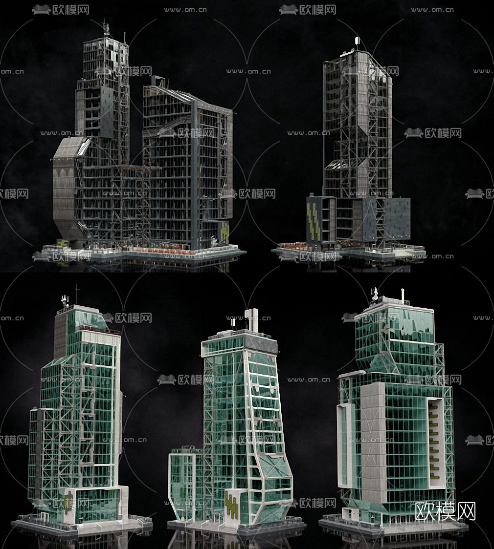 后现代办公楼建筑构件3d模型下载（渲染图4）