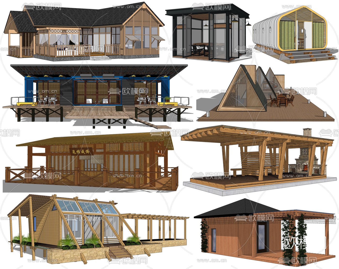 东南亚小木屋度假屋别墅su模型下载