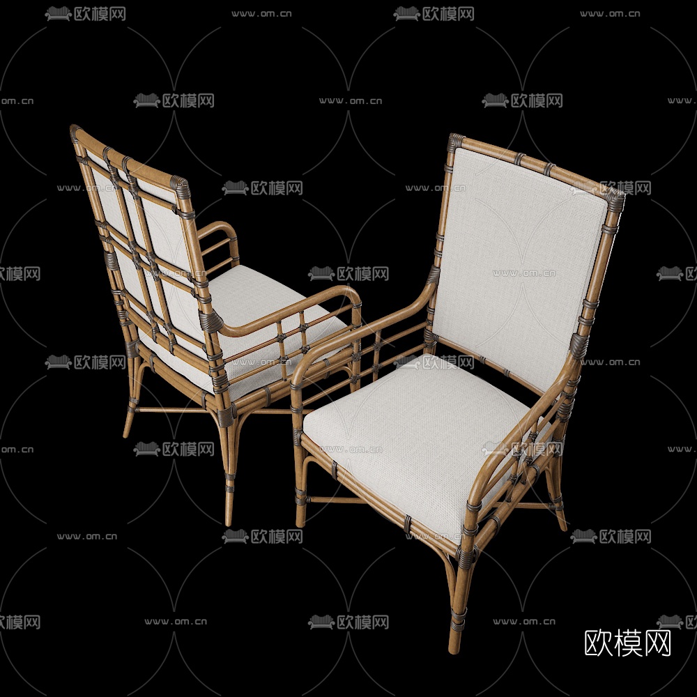 自然风竹编休闲椅3d模型