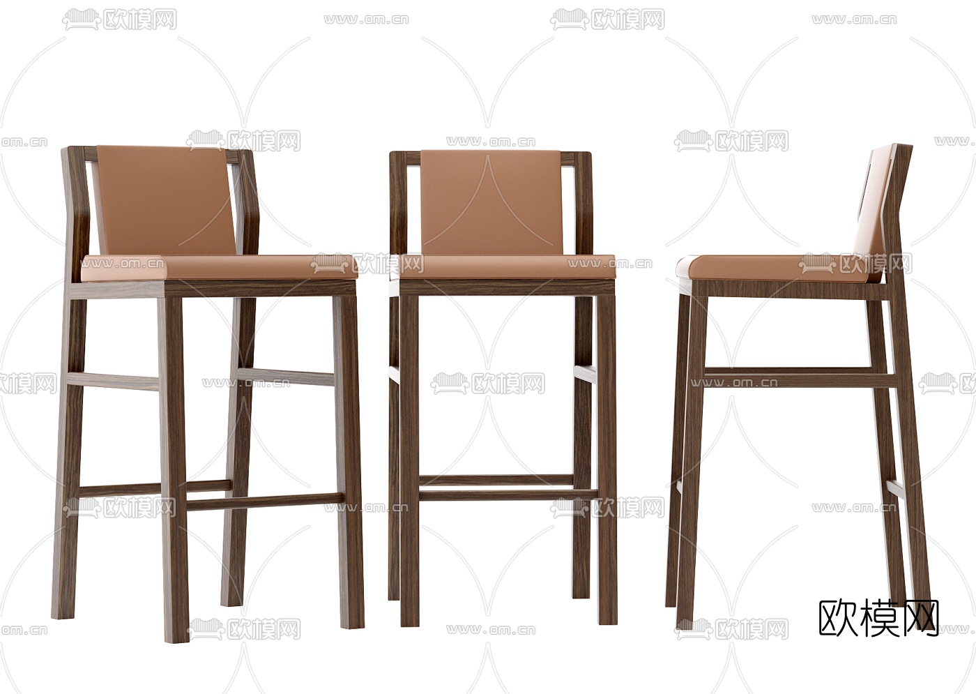 新中式实木吧椅3d模型下载