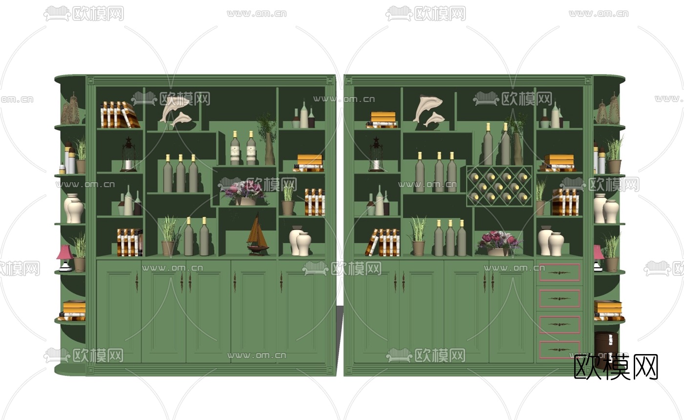 欧式多功能酒柜su模型下载
