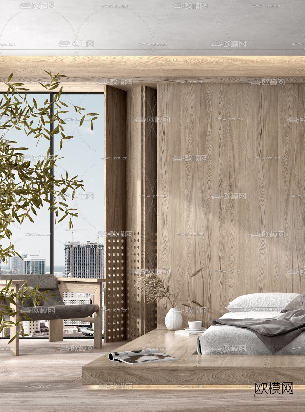 日式榻榻米卧室3d模型下载（渲染图2）