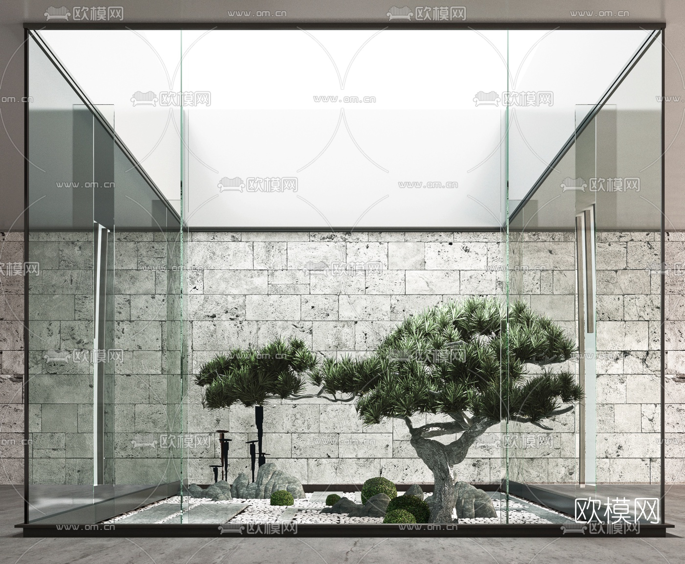 新中式松树枯山水小品3d模型下载（渲染图2）