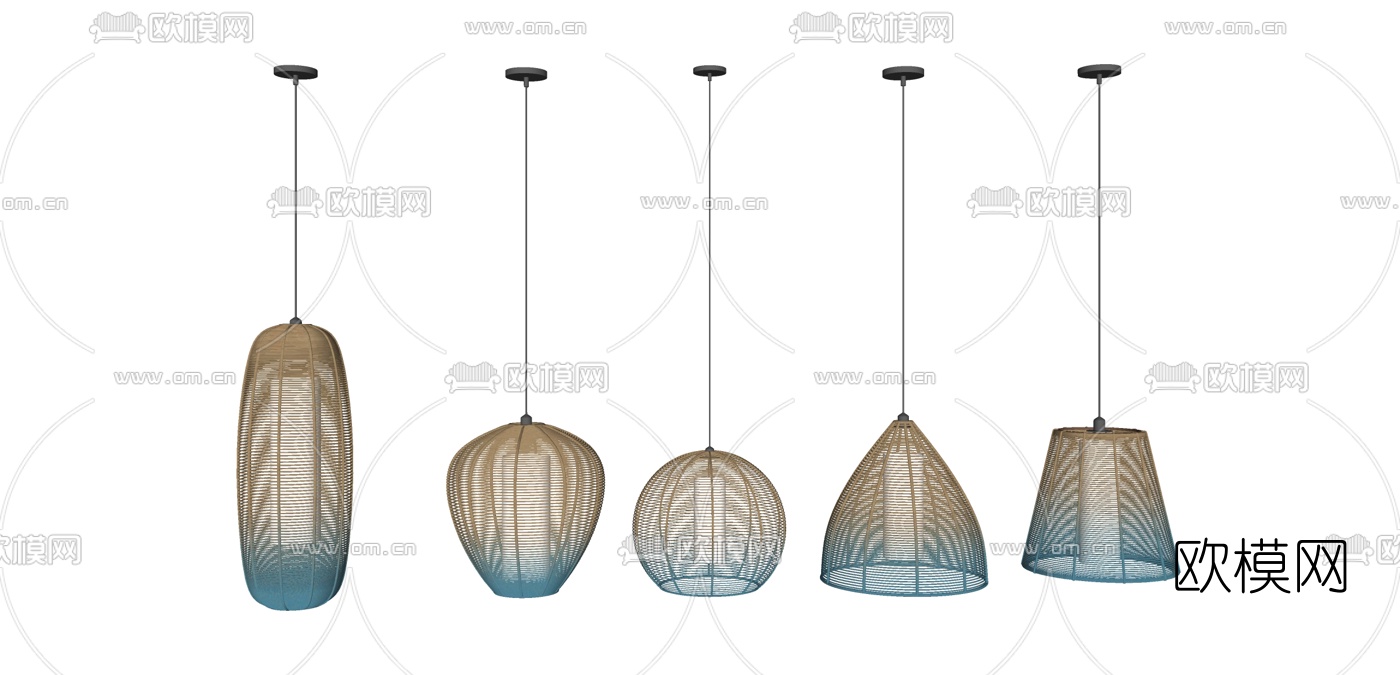 新中式藤编吊灯su模型下载