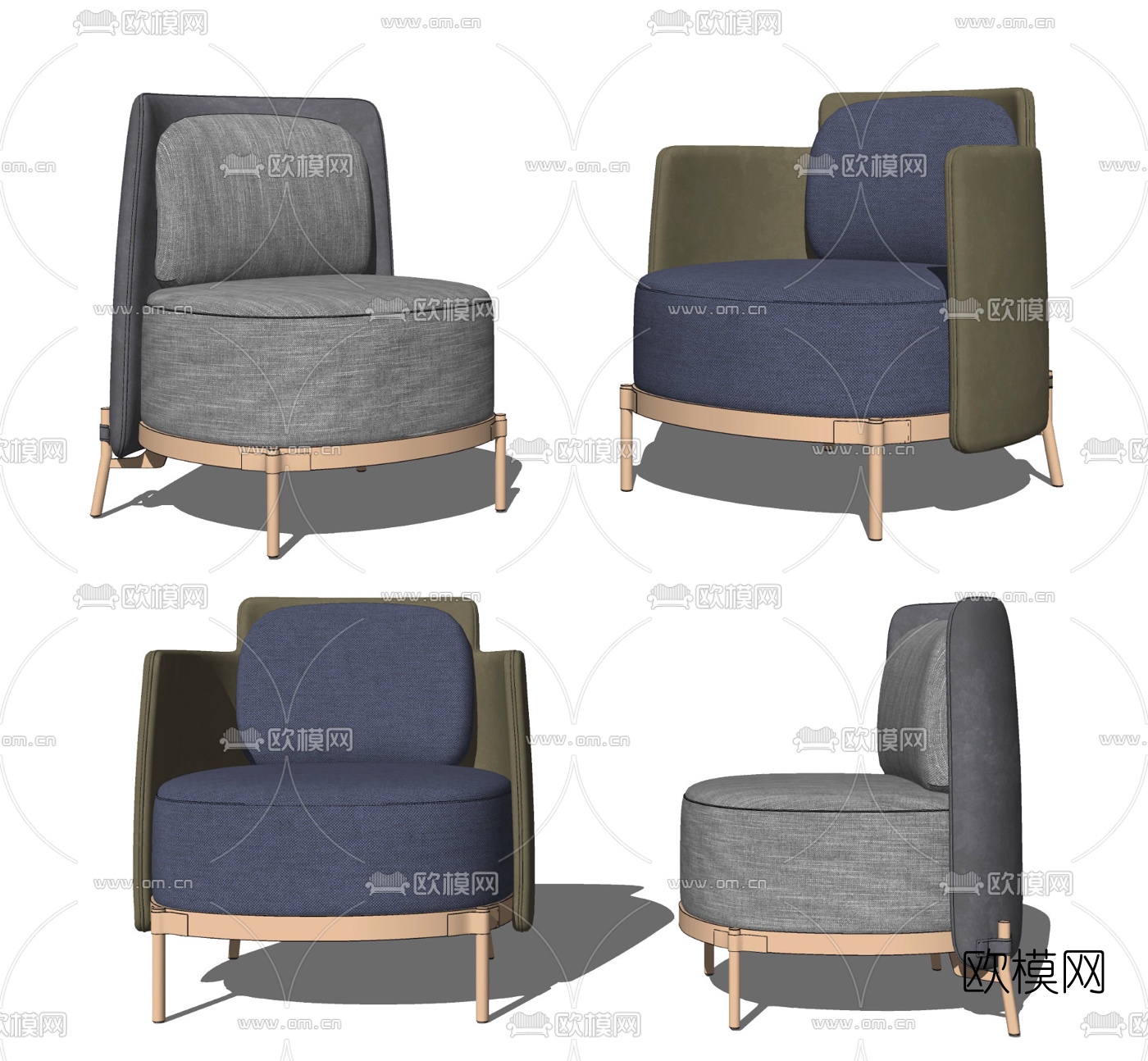 现代轻奢布艺单椅su模型下载（渲染图2）