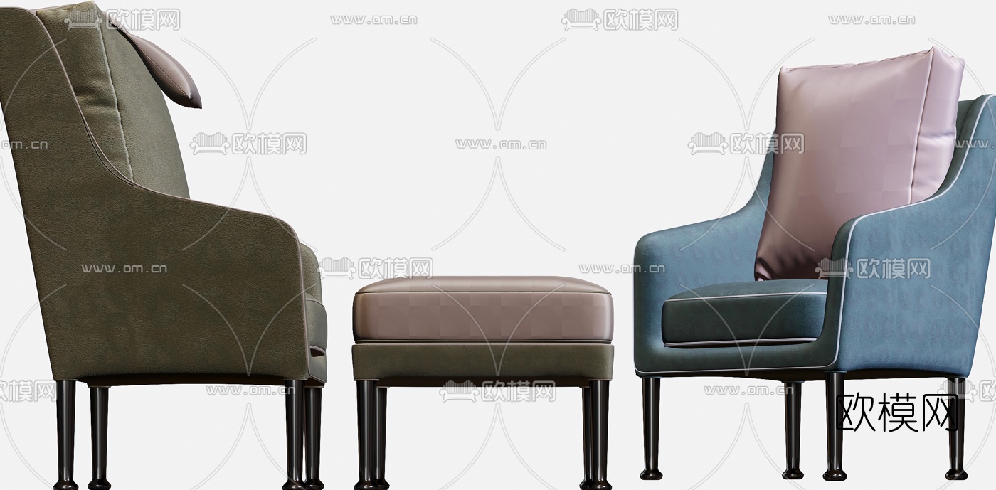 简欧布艺皮革休闲沙发3d模型下载（渲染图4）
