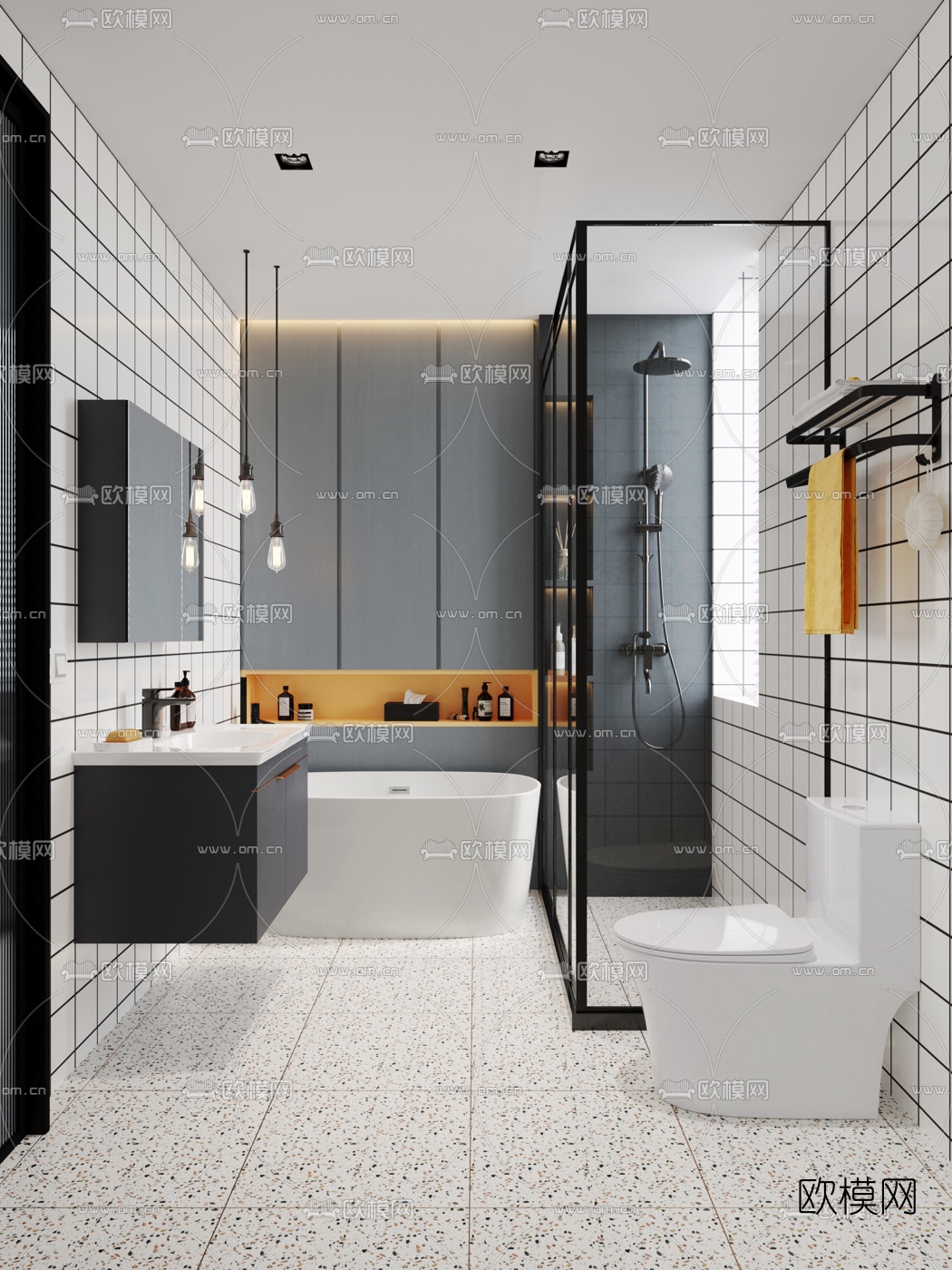 北欧卫生间浴室3d模型下载（渲染图1）