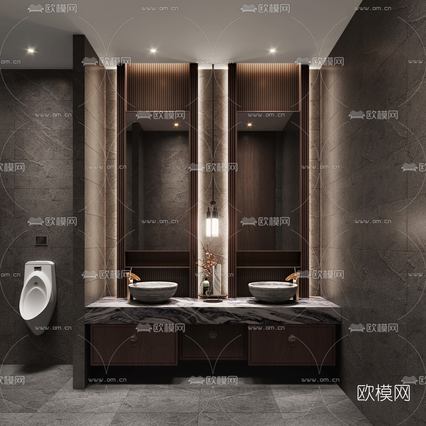 新中式公共卫生间3d模型下载（渲染图1）
