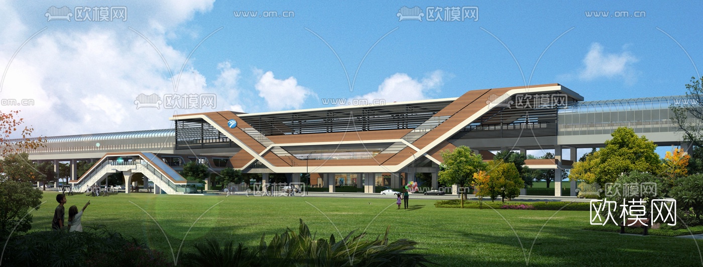 现代火车站台高铁站轻轨车站3d模型下载