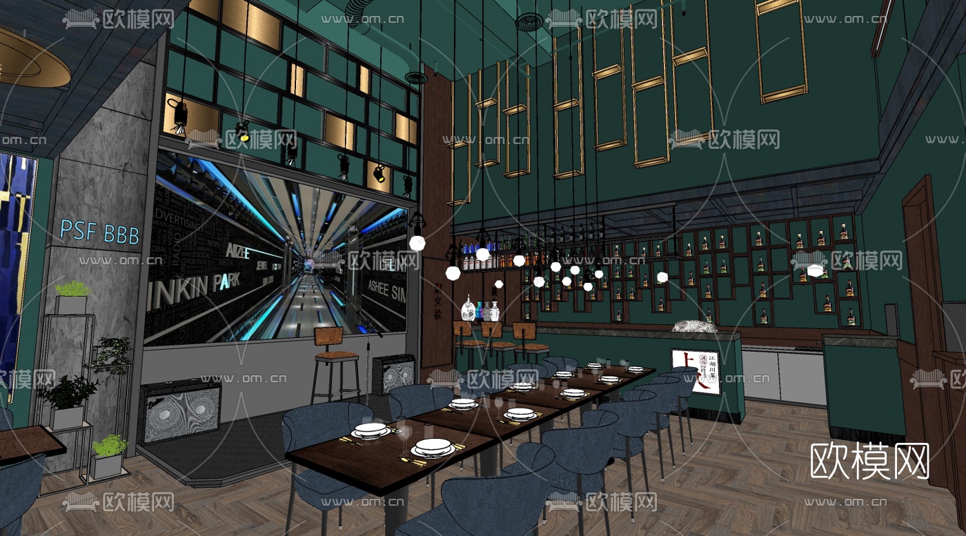 后现代酒吧清吧su模型下载（渲染图3）
