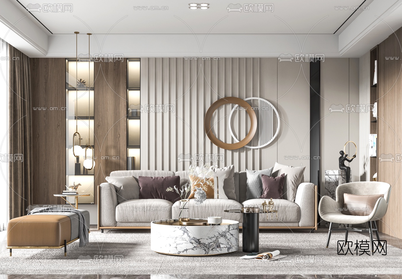 现代布艺组合沙发3d模型下载