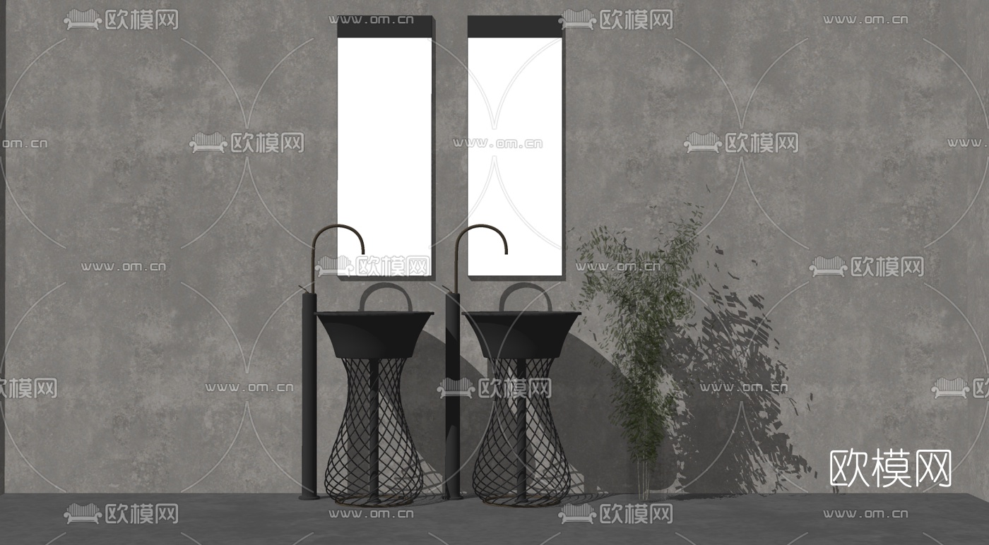 现代洗手台洗手盆su模型下载（渲染图2）