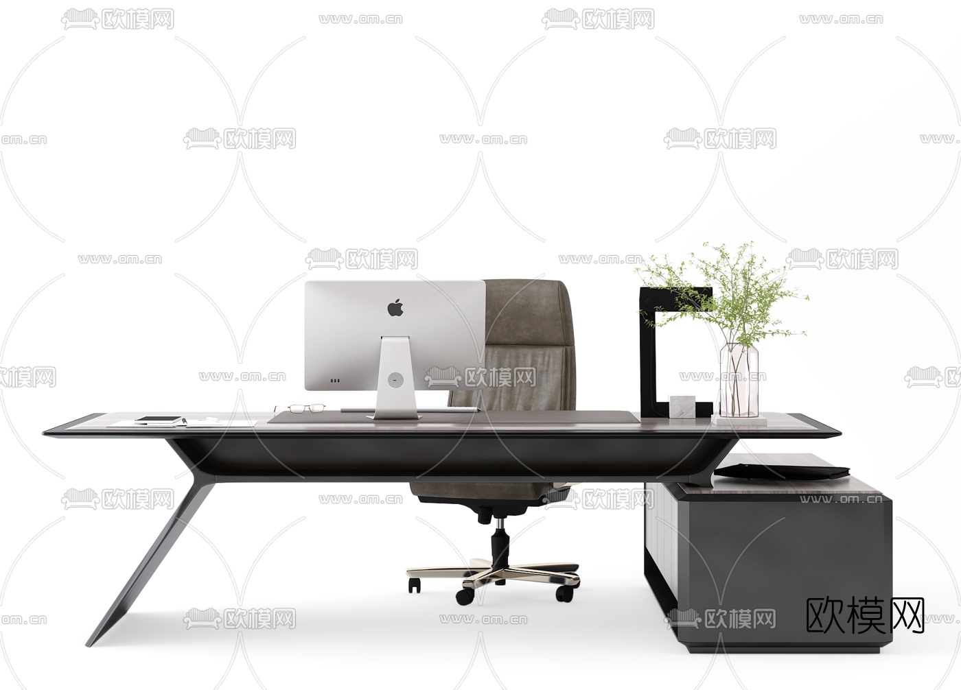 现代班台办公桌椅3d模型