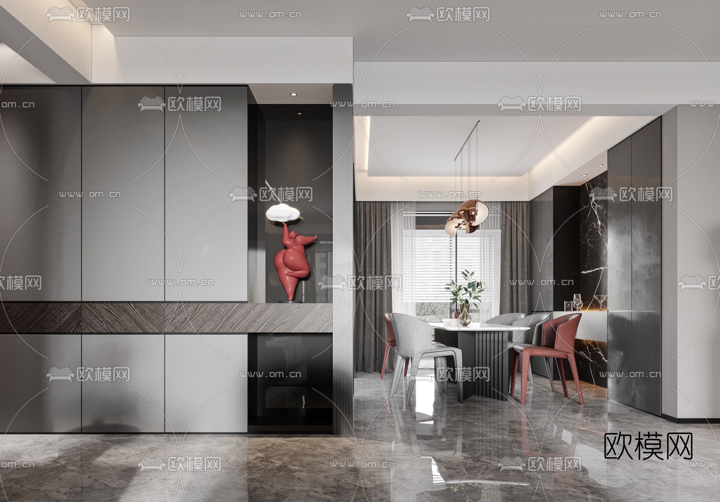 现代简约客厅餐厅3d模型