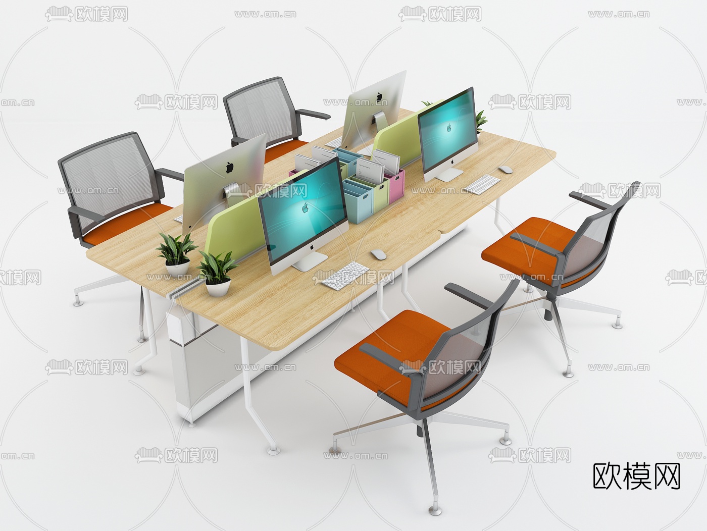 现代卡座办公桌su模型下载（渲染图2）