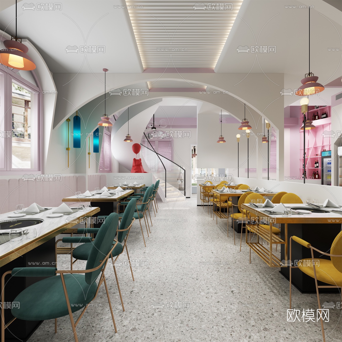 北欧火锅店免费3d模型下载（渲染图1）