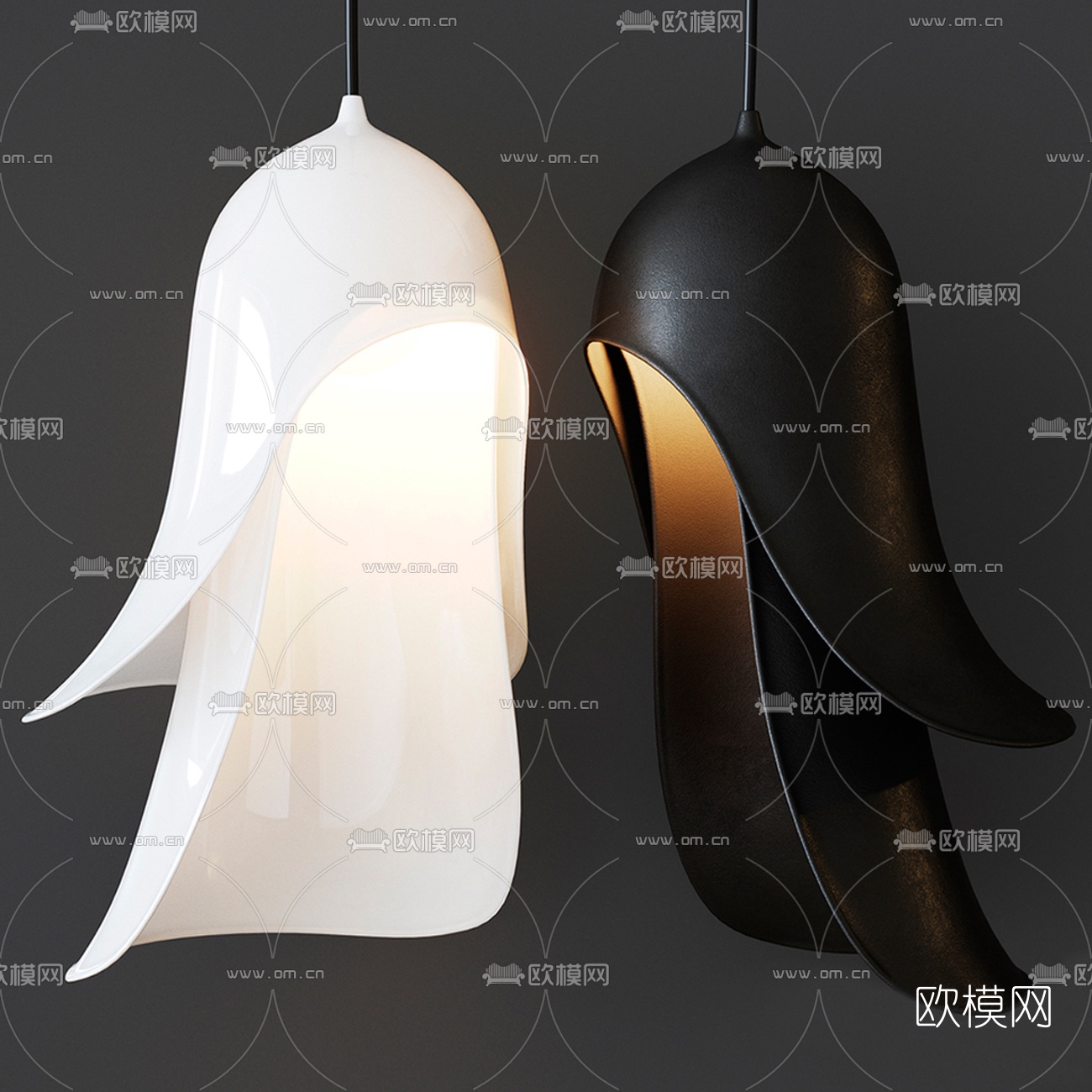 现代黑白小吊灯3d模型