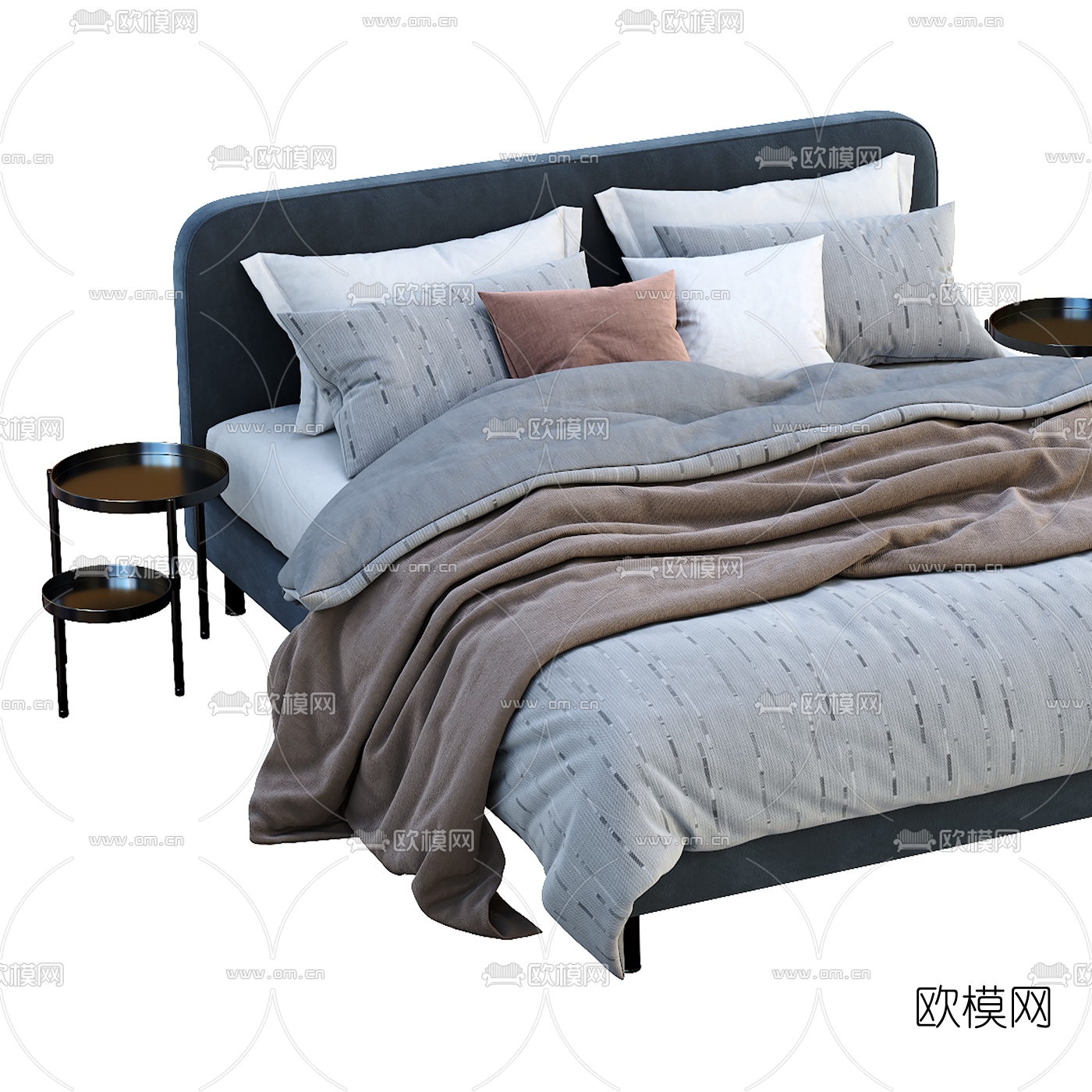 现代布艺双人床3d模型下载（渲染图3）