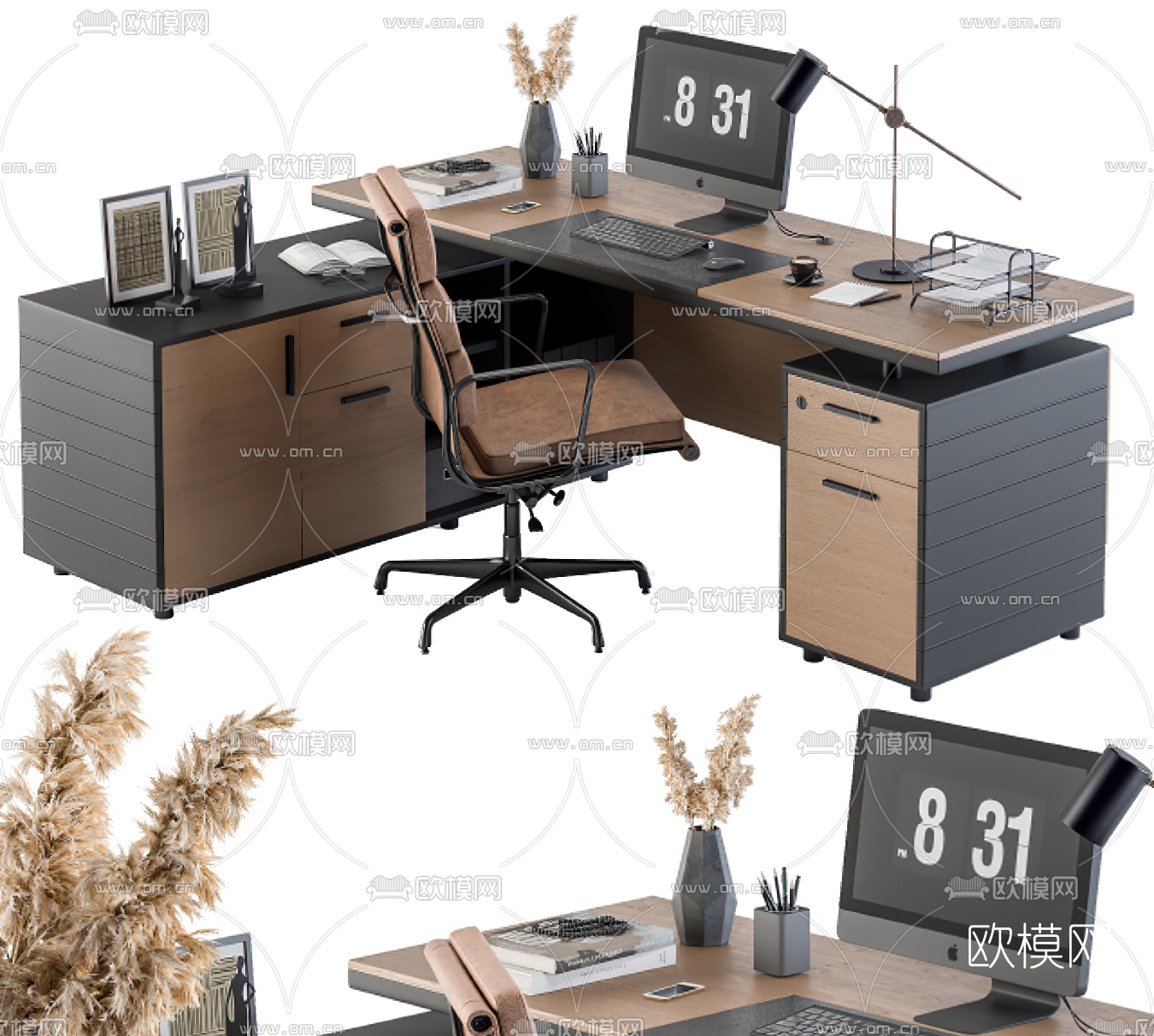 现代班台桌椅3d模型