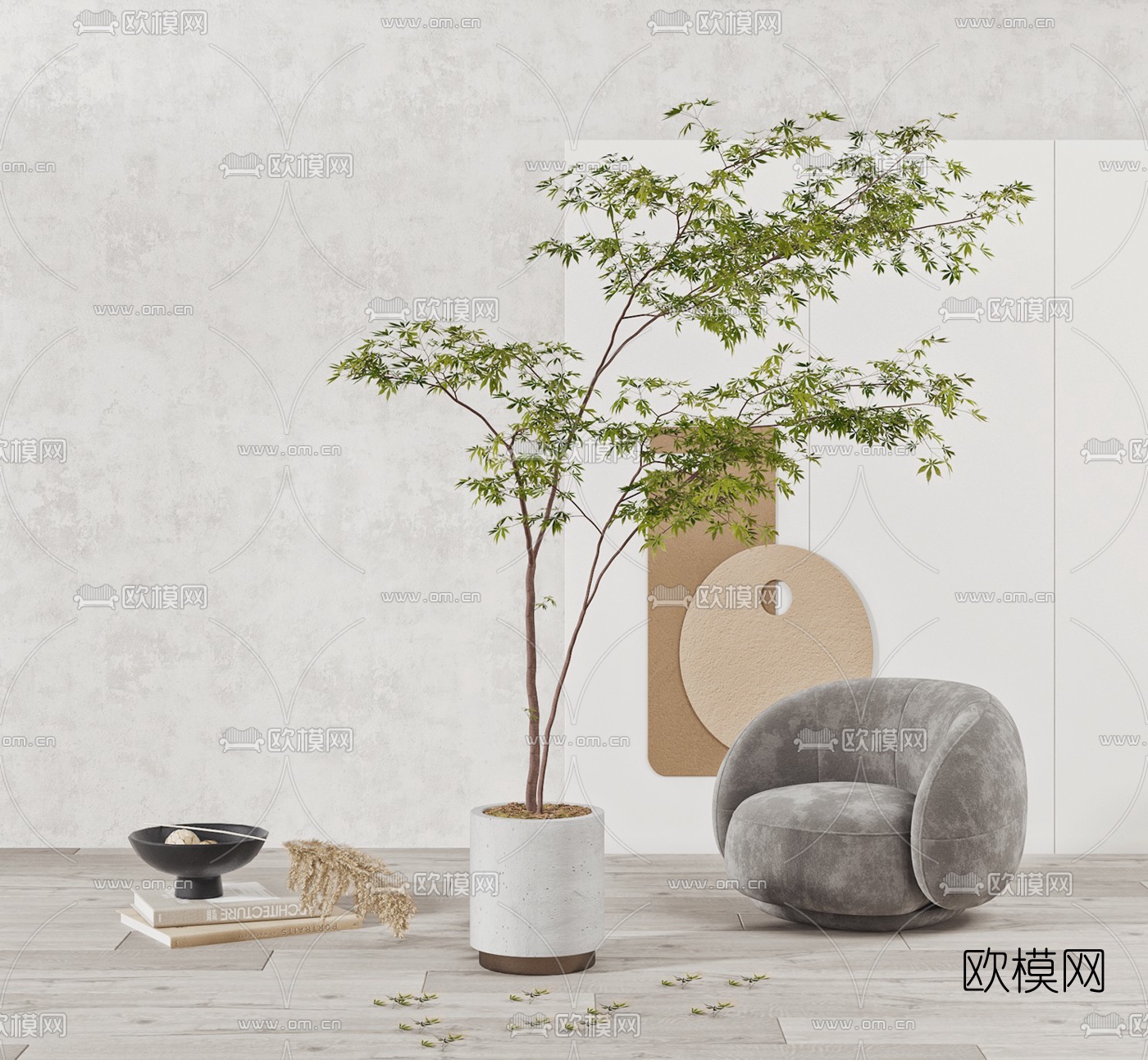 现代休闲沙发盆栽3d模型下载