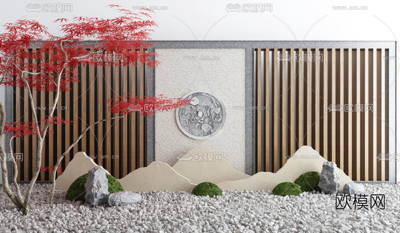 新中式假山枯石景观小品3d模型下载