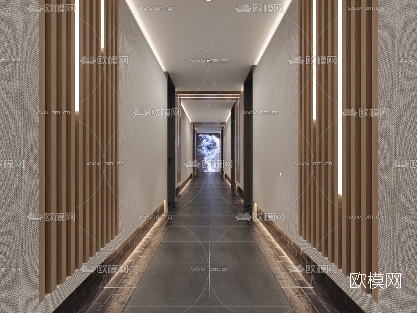 现代轻奢酒店过道3d模型