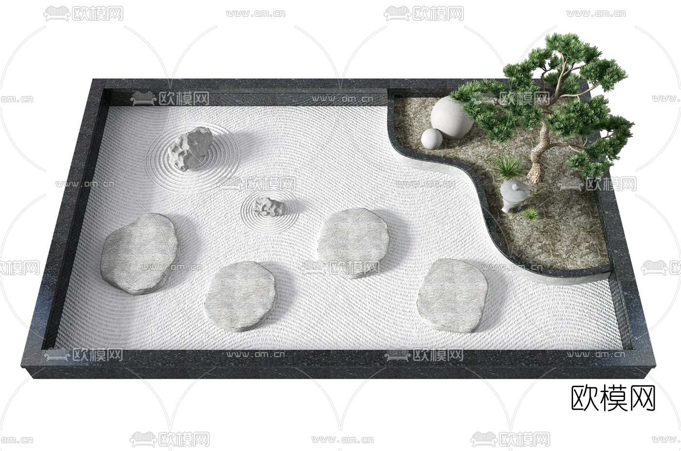 新中式石头松树小品3d模型
