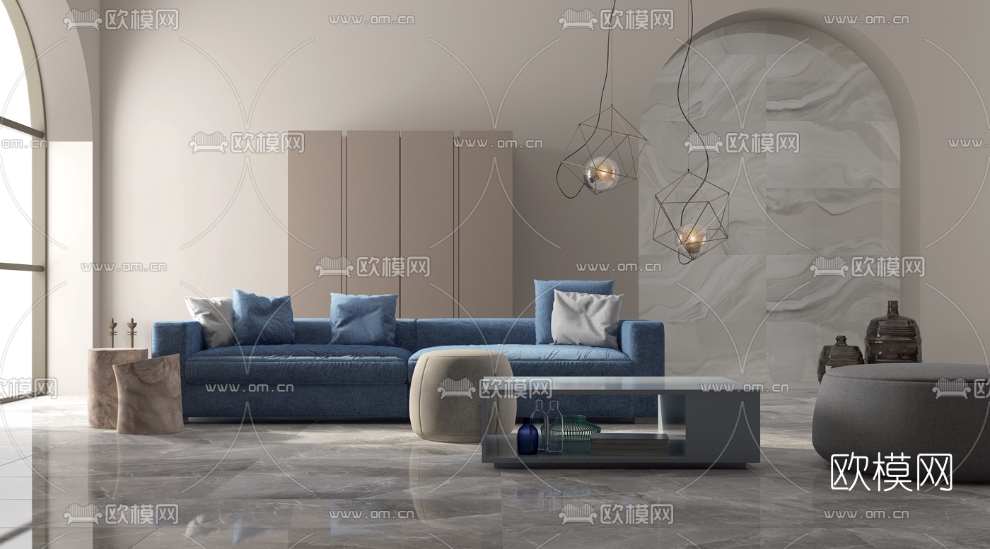 现代简约布艺沙发组合3d模型