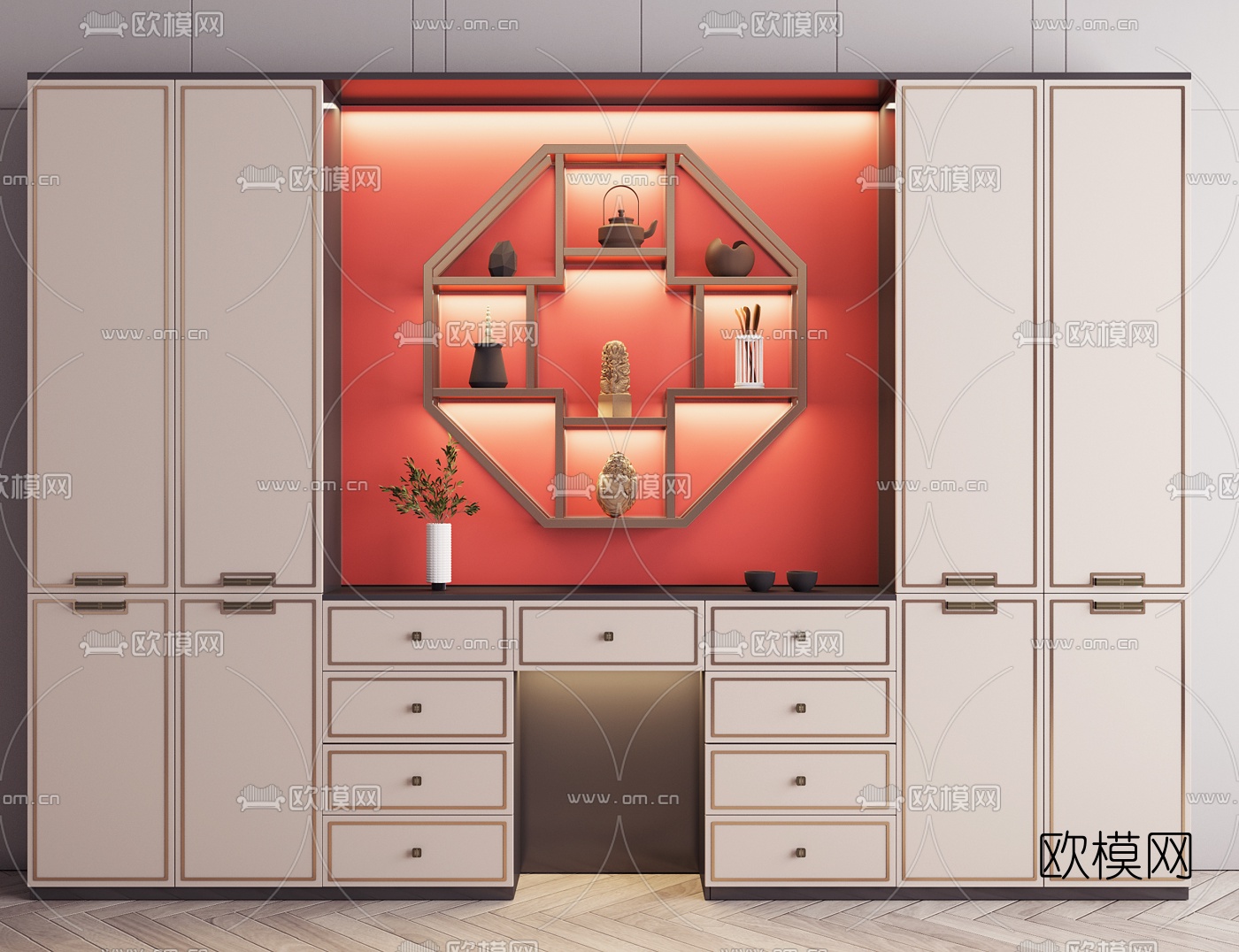 新中式多功能装饰柜3d模型下载