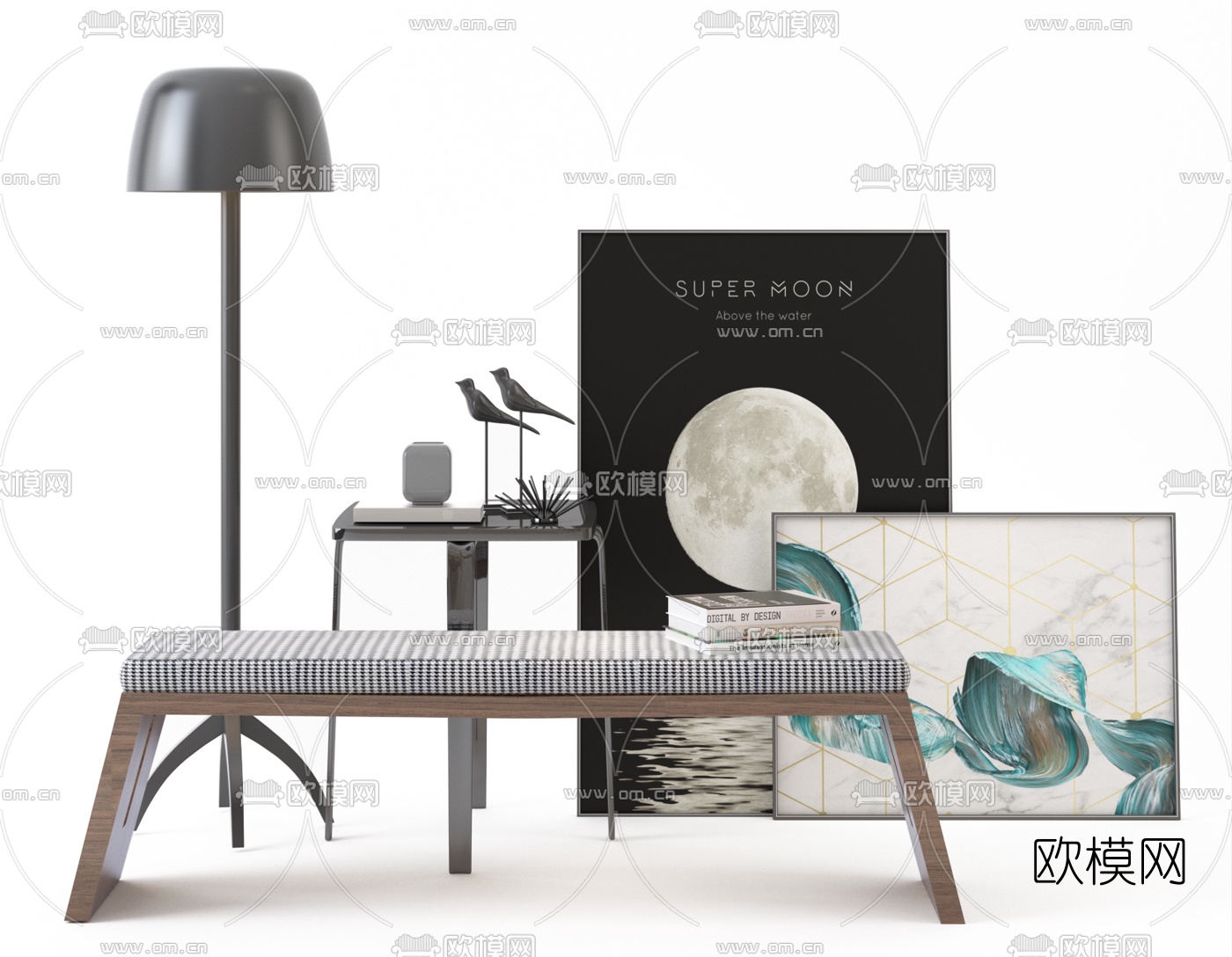 新中式休闲长凳3d模型