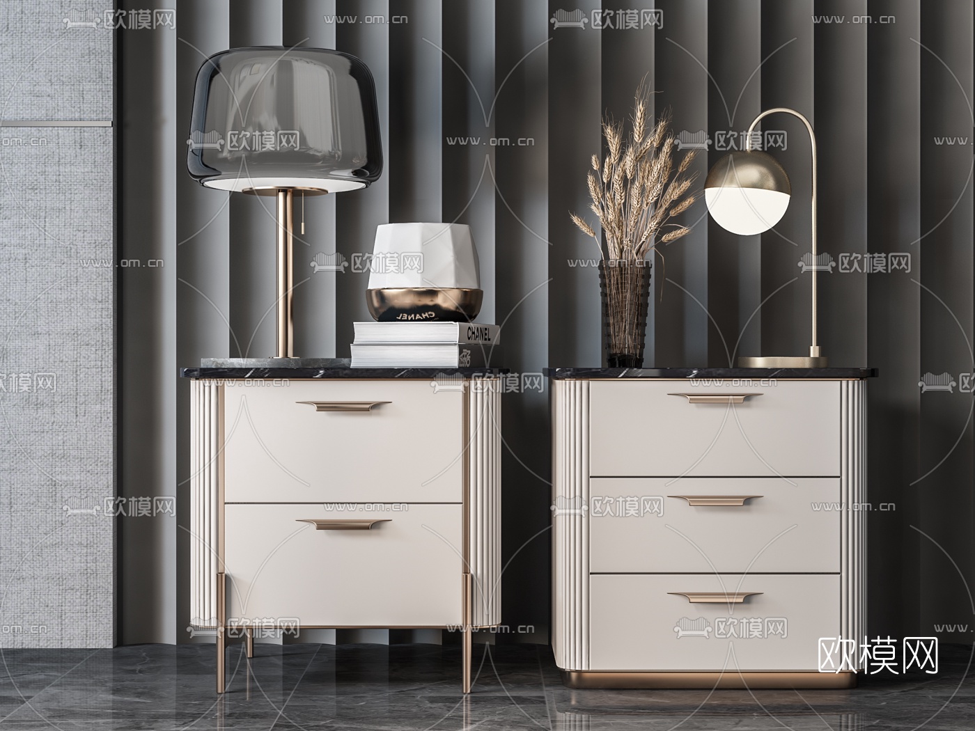 现代轻奢床头柜3d模型下载
