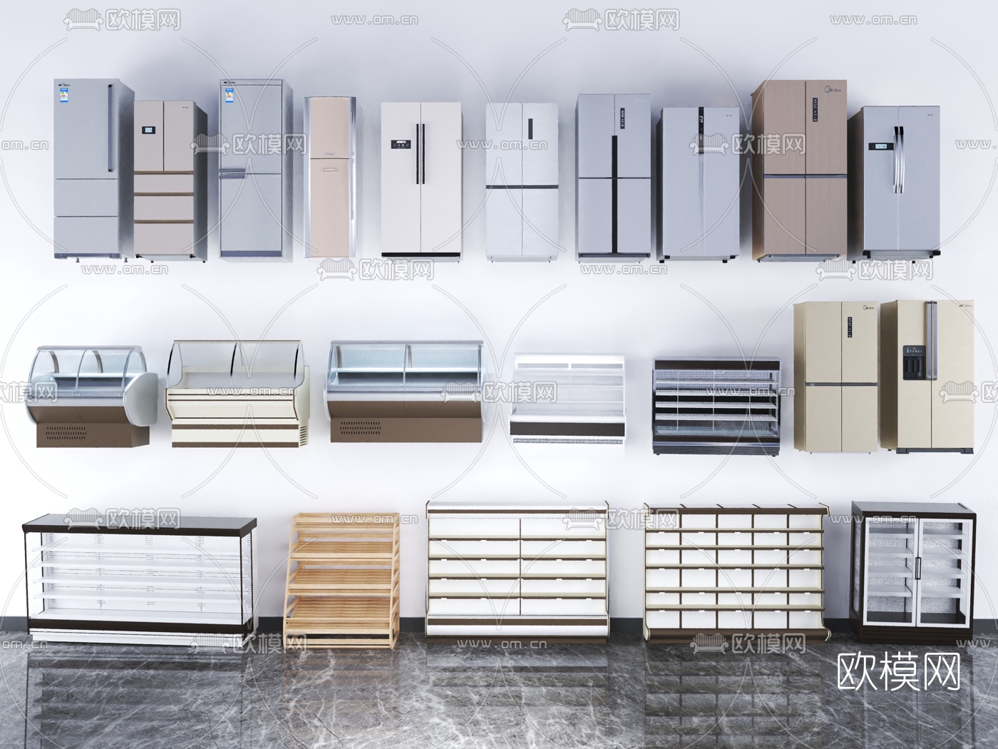 现代冰箱冰柜展示柜su模型下载（渲染图1）
