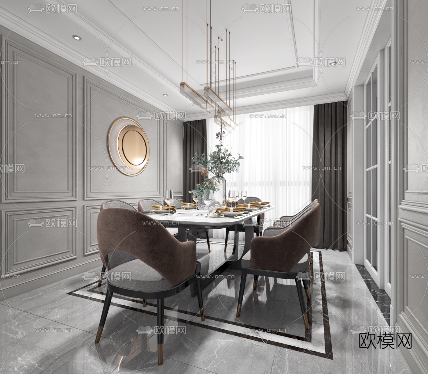 简欧客厅餐厅3d模型下载（渲染图4）