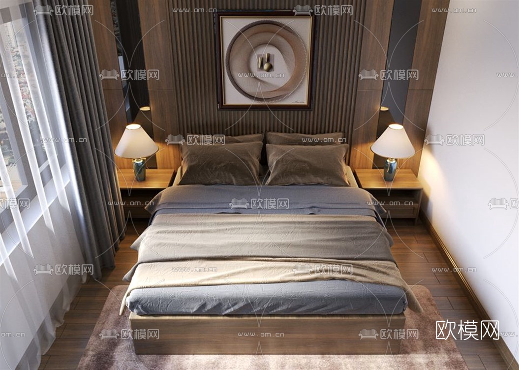 现代主人房卧室su模型下载（渲染图5）
